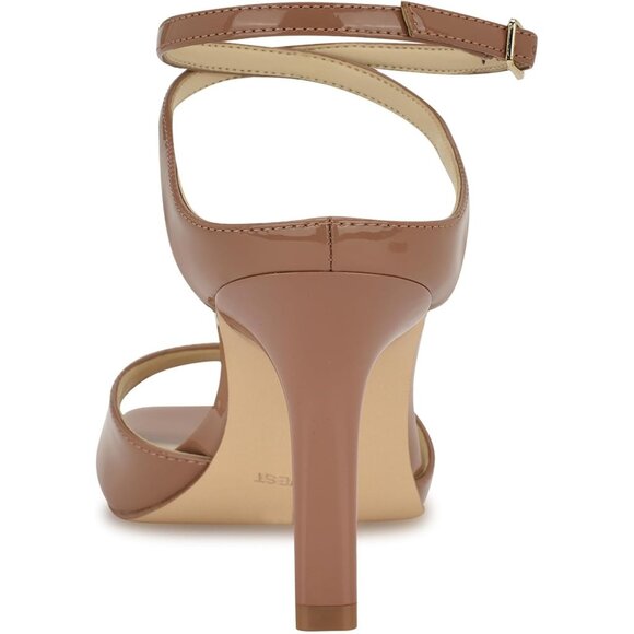 Nine West Women Medium Natural Patent Faux Leather Open Squared Toe Heels Sandal - Picture 2 of 6